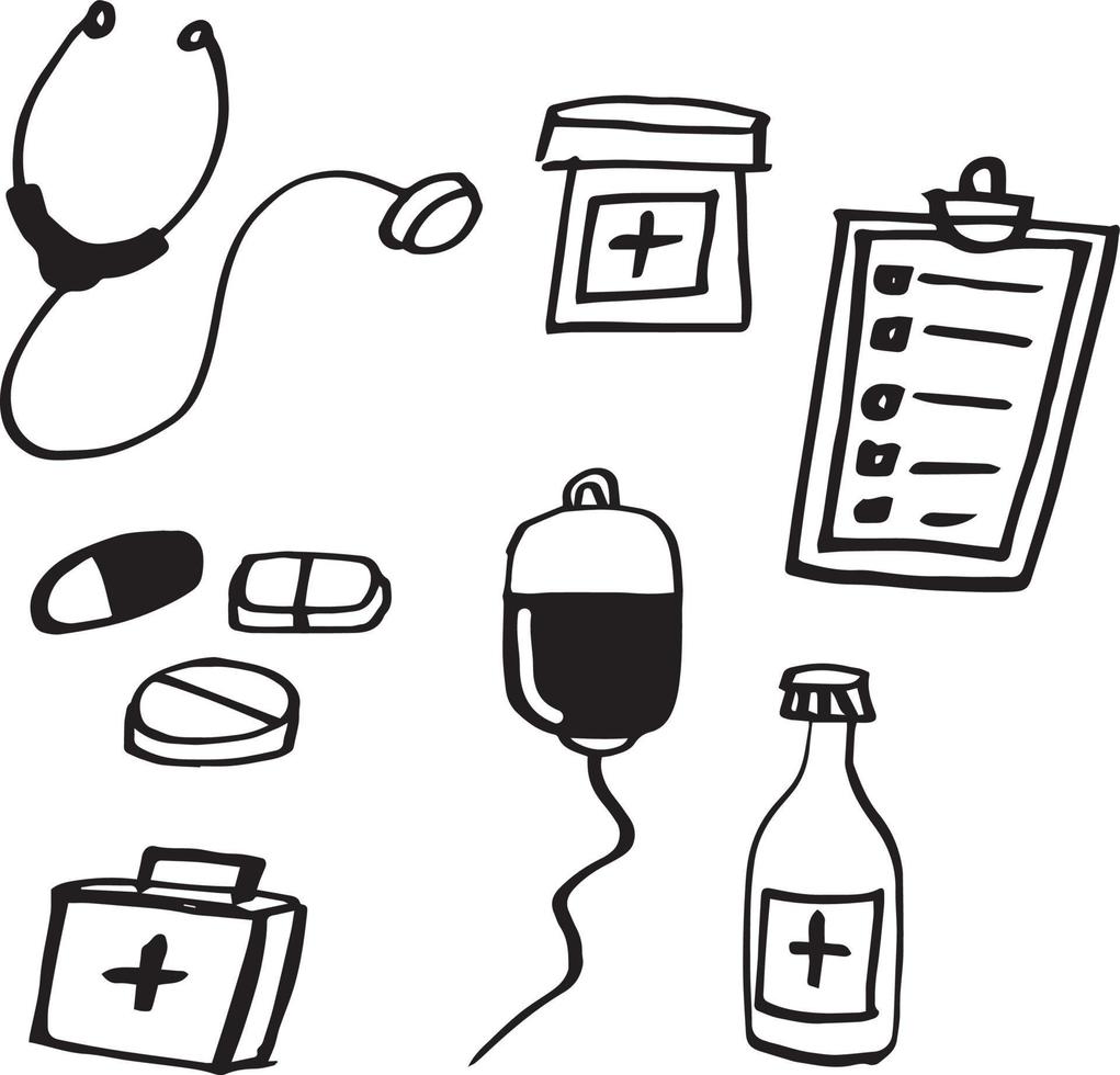 sinais e símbolos de doodle desenhados à mão médica vetor