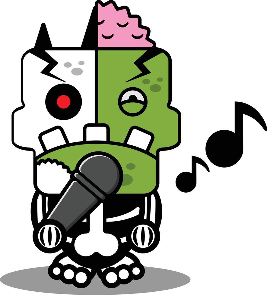 fantasia de personagem de desenho animado ilustração vetorial mascote de osso de zumbi cantando vetor