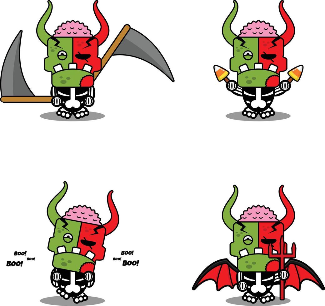 fantasia de personagem de desenho animado ilustração vetorial mascote zumbi demônio conjunto pacote halloween vetor