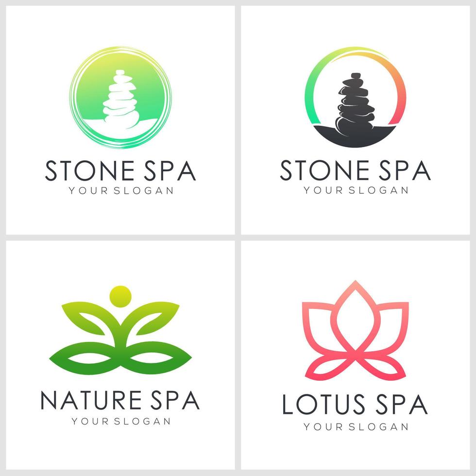 conjunto de inspiração de design de logotipo de ioga e spa. vetor