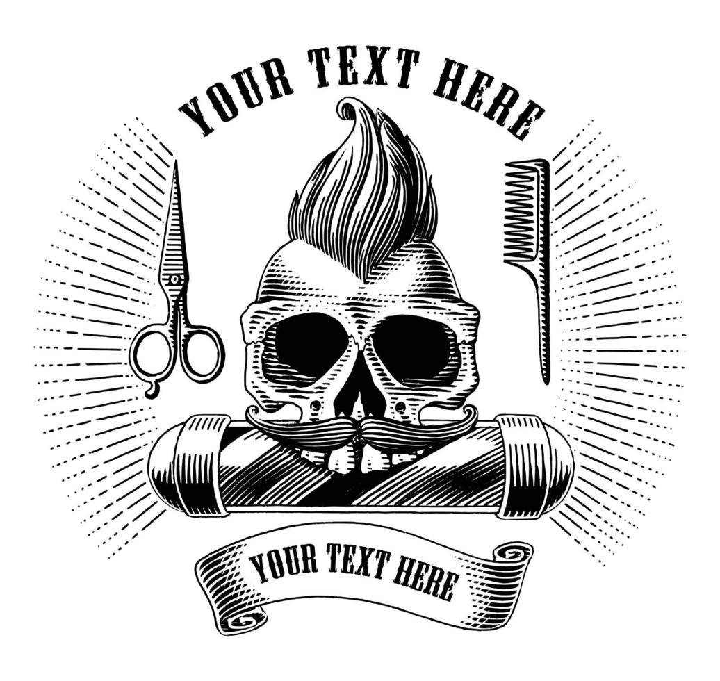 logotipo da barbearia e símbolo mão desenhar estilo de gravura vintage clip-art preto e branco isolado no fundo branco vetor