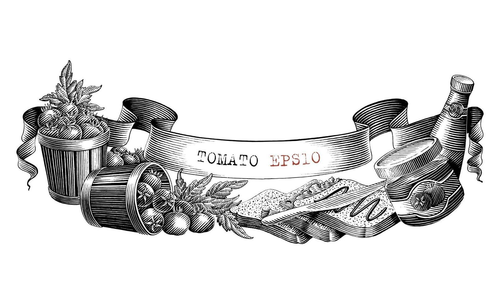 design de marca de tomate para rótulo de produto mão desenhar estilo de gravura vintage clip-art preto e branco isolado no fundo branco vetor