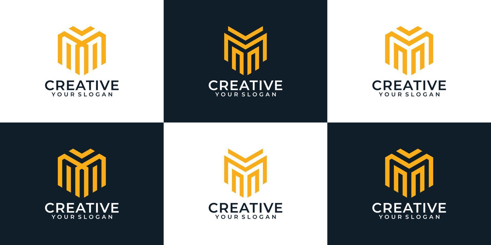 conjunto de design de logotipo de letra m geométrica inspiradora criativa vetor