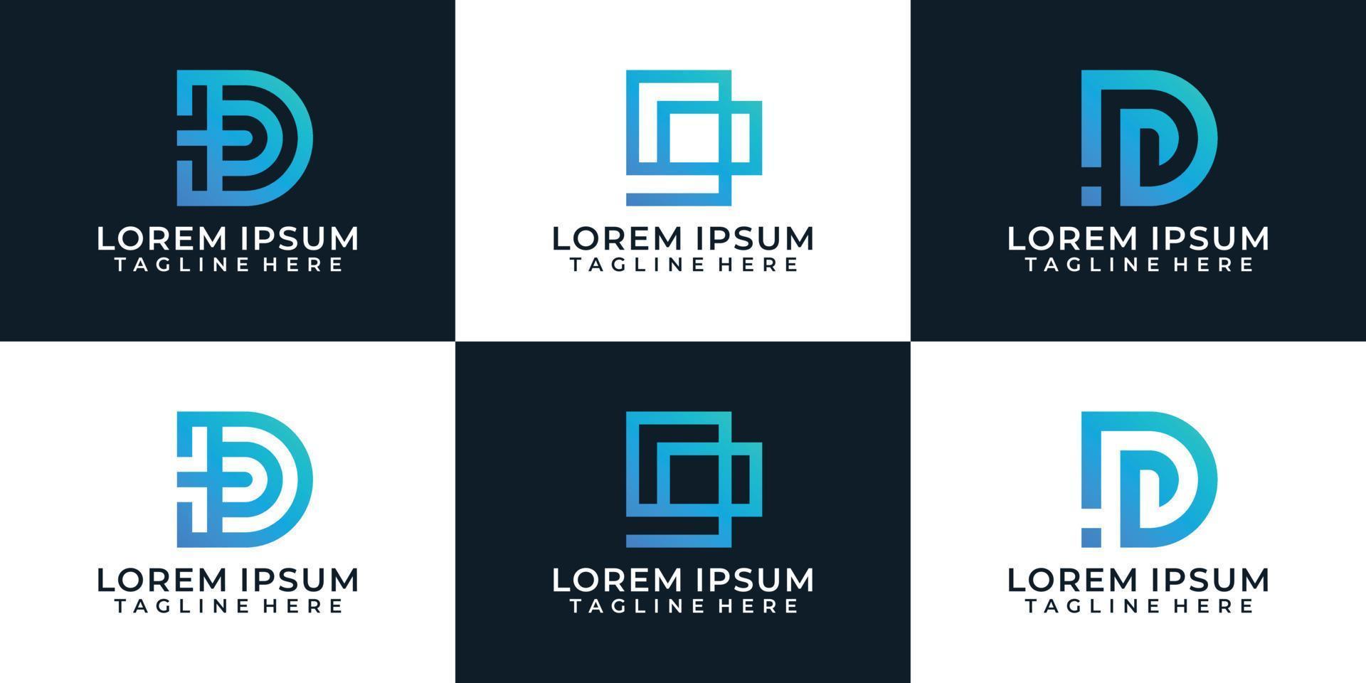 conjunto de elementos de design de logotipo de letra d abstrato geométrico inspirador vetor