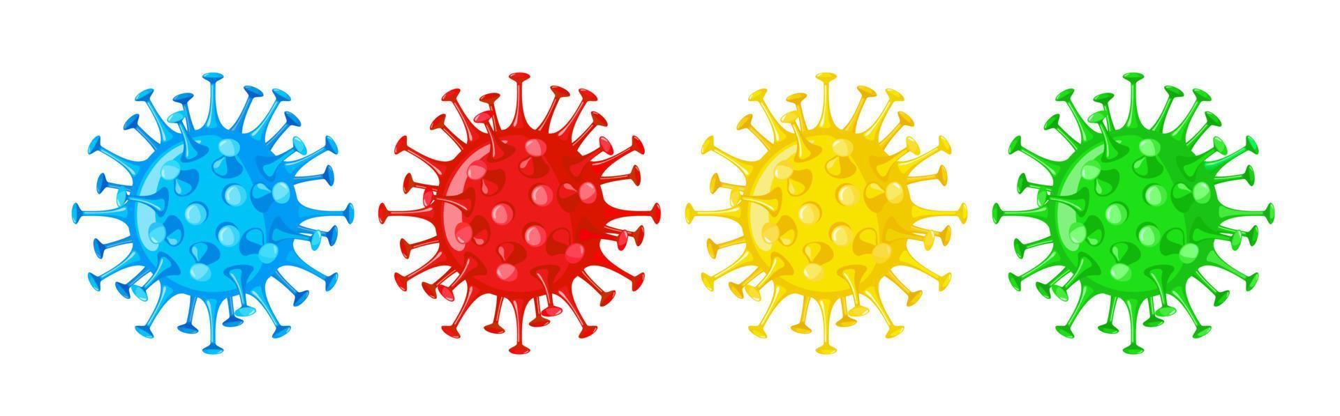conjunto de ícones de bactérias coronavírus multicoloridas em estilo simples, isolado no fundo branco. 2019-ncov conceito. ilustração vetorial. vetor