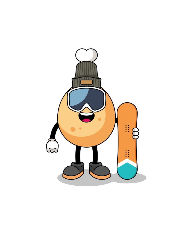 desenho de mascote de jogador de snowboard de frango frito vetor