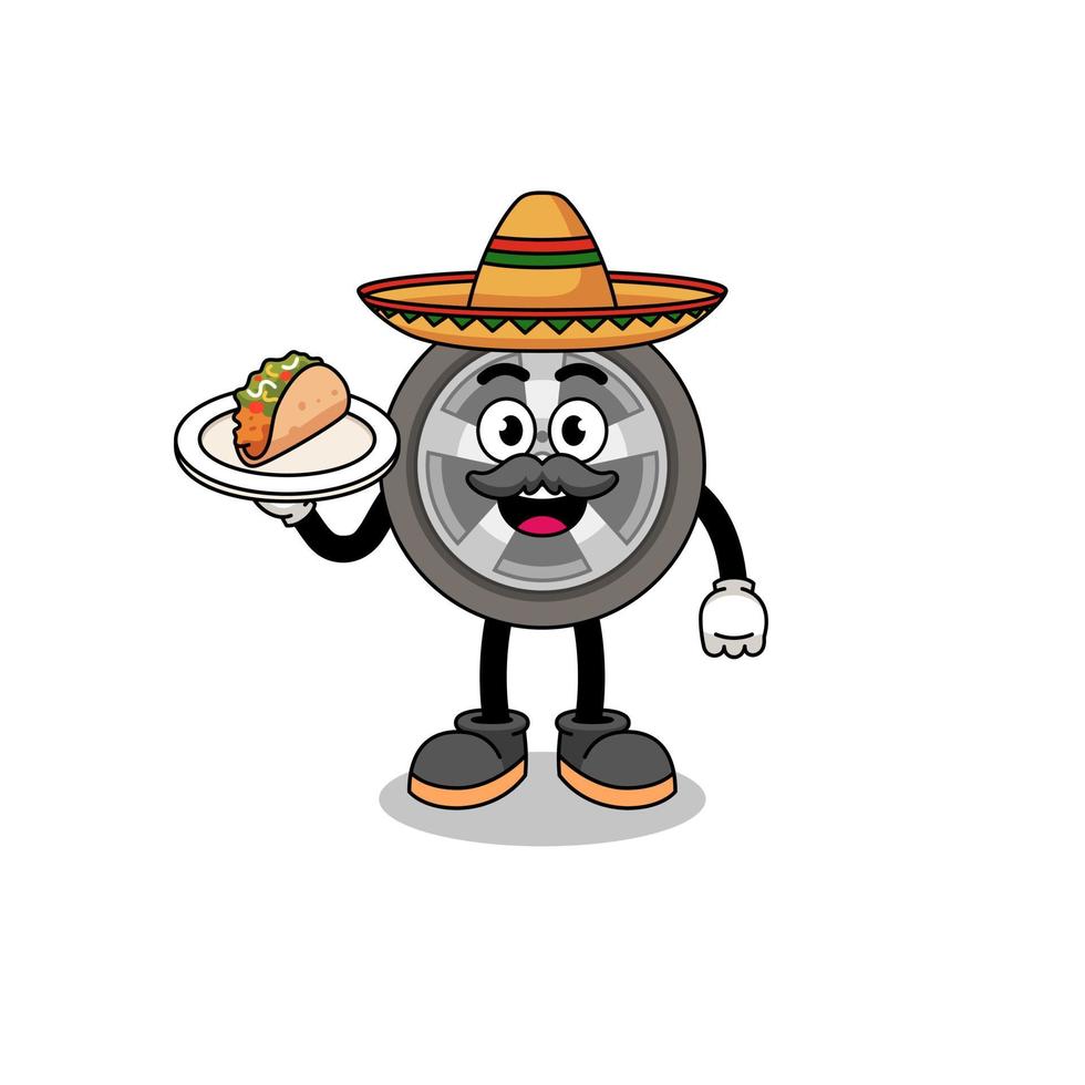 desenho de personagem de roda de carro como chef mexicano vetor