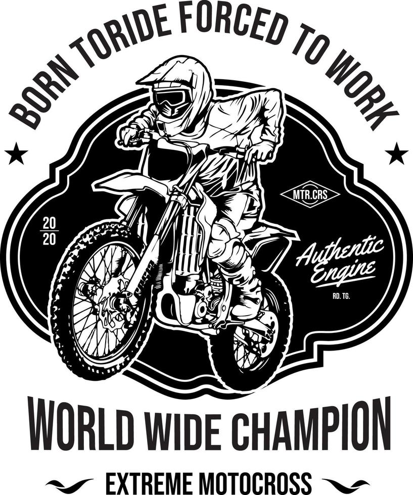 motocross forçado a trabalhar design de t-shirt de emblema vetor