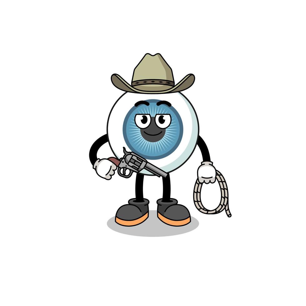 personagem mascote do globo ocular como um cowboy vetor