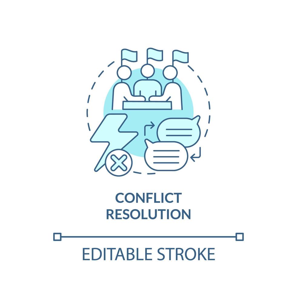 ícone de conceito turquesa de resolução de conflitos. construção da paz. ilustração de linha fina de idéia abstrata de segurança comunitária. desenho de contorno isolado. traço editável. vetor