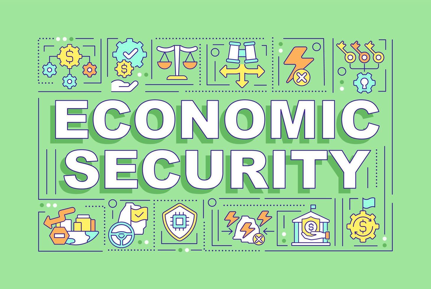 bandeira verde de conceitos de palavra de segurança econômica. sistema financeiro nacional. infográficos com ícones na cor de fundo. tipografia isolada. ilustração vetorial com texto. vetor