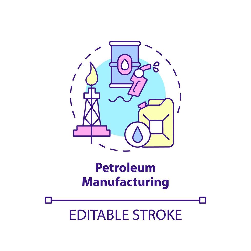 ícone do conceito de fabricação de petróleo. remendo de óleo. ilustração de linha fina de idéia abstrata de subsetor de negócios. desenho de contorno isolado. traço editável. vetor