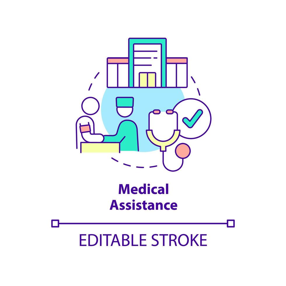 ícone do conceito de assistência médica. serviço de saúde. ilustração de linha fina de idéia abstrata de iniciativa do governo. desenho de contorno isolado. traço editável. vetor