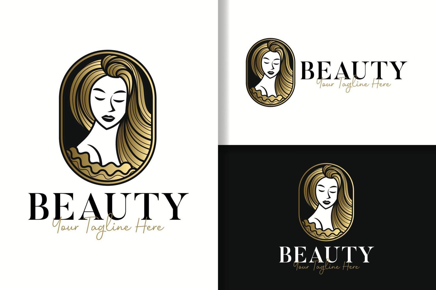 modelo de design de logotipo de ouro feminino simples de mulheres de beleza vetor