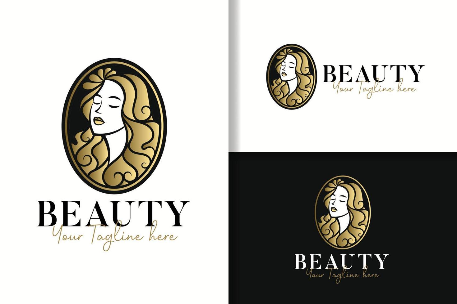 modelo de design de logotipo de ouro feminino de mulheres de beleza vetor