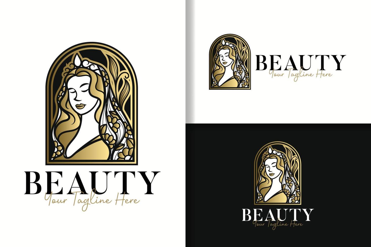 modelo de design de logotipo de conjunto de ouro feminino de mulheres de beleza vetor