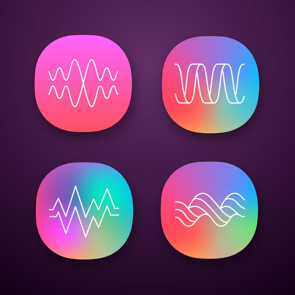 conjunto de ícones de aplicativos de ondas sonoras. ondas de áudio. frequência musical. linha de voz, ondas sonoras sobrepostas. forma de onda digital abstrata. interface de usuário ui ux. web ou aplicativos móveis. ilustrações vetoriais isoladas vetor