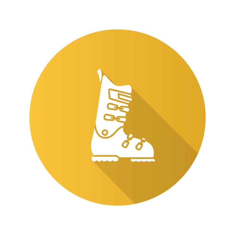 ícone de glifo de sombra longa de design plano de bota de esqui ou snowboard. ilustração em vetor silhueta