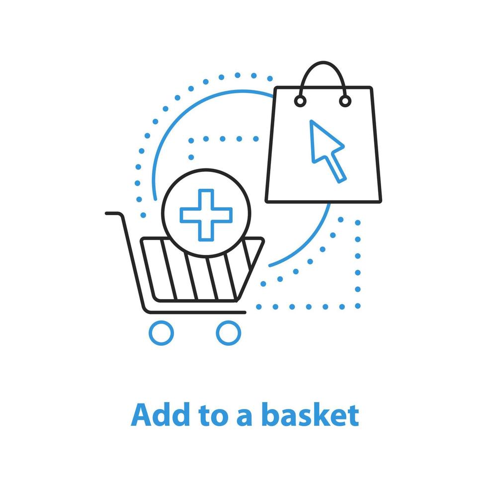 adicione ao ícone do conceito de cesta. compra digital. ilustração de linha fina de ideia de compras on-line. desenho de contorno isolado de vetor