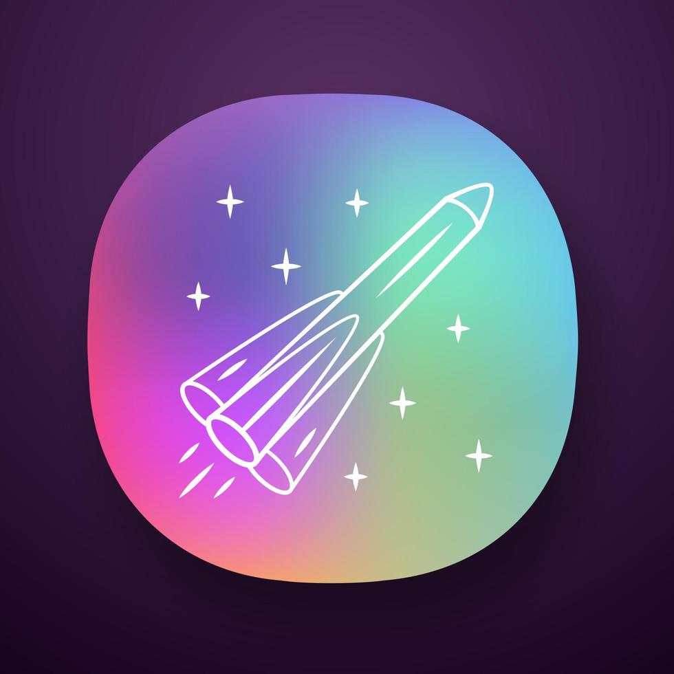 ícone do aplicativo de foguete. mísseis, naves espaciais, aeronaves. voo espacial humano. exploração espacial. viagens interplanetárias. interface de usuário ui ux. web ou aplicativo móvel. ilustração vetorial isolada vetor