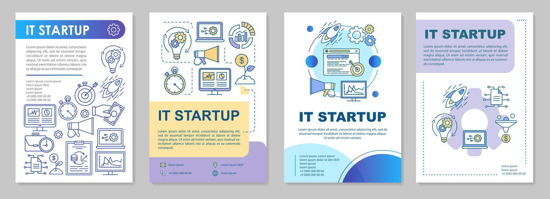 layout de modelo de folheto de inicialização. iniciando novos negócios. folheto, livreto, design de impressão de folheto com ilustrações lineares. layouts de página vetorial para revistas, relatórios anuais, cartazes publicitários vetor