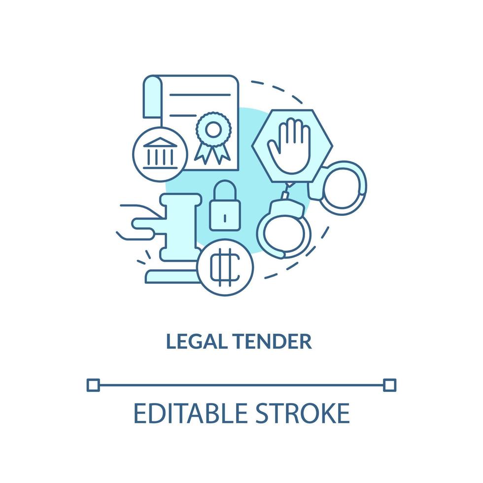 ícone do conceito turquesa de concurso legal. deficiência de criptomoeda na ilustração de linha fina de ideia abstrata mais próxima. desenho de contorno isolado. traço editável vetor