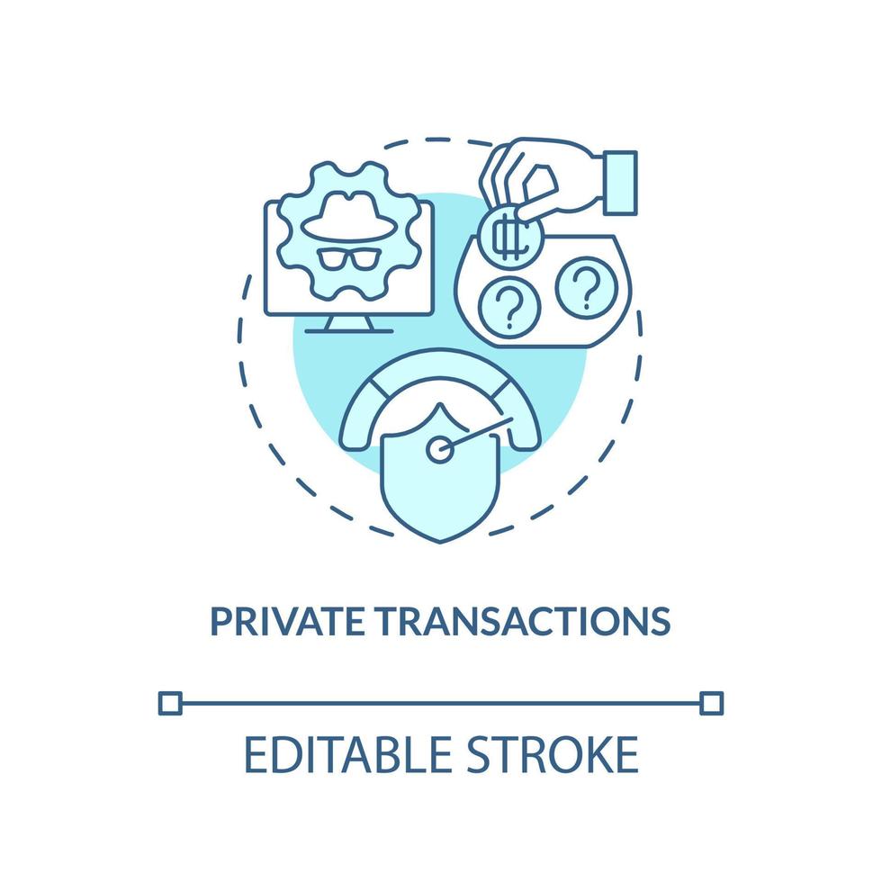 ícone de conceito turquesa de transações privadas. ilustração de linha fina de idéia abstrata de borda competitiva de criptomoeda. desenho de contorno isolado. traço editável vetor