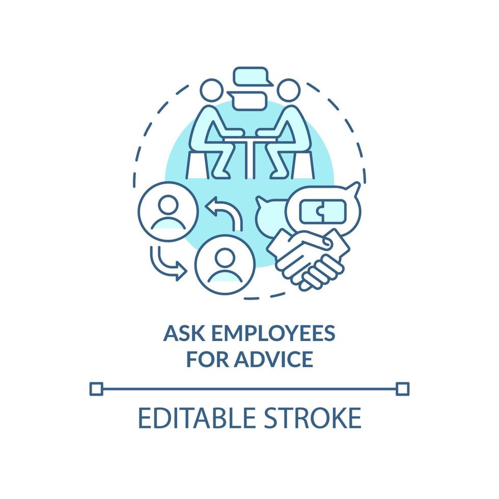 peça conselhos aos funcionários ícone do conceito turquesa. ilustração de linha fina de ideia abstrata de ambiente de trabalho colaborativo. desenho de contorno isolado. traço editável vetor