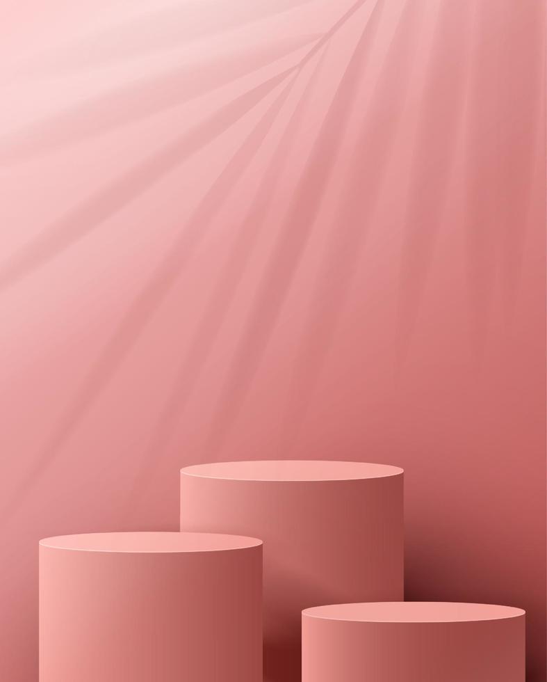 fundo rosa claro cosmético exibição de pódio mínima e premium para apresentação de marca e apresentação de embalagens. palco de estúdio com sombra de fundo de folha. projeto de ilustração 3D vetor