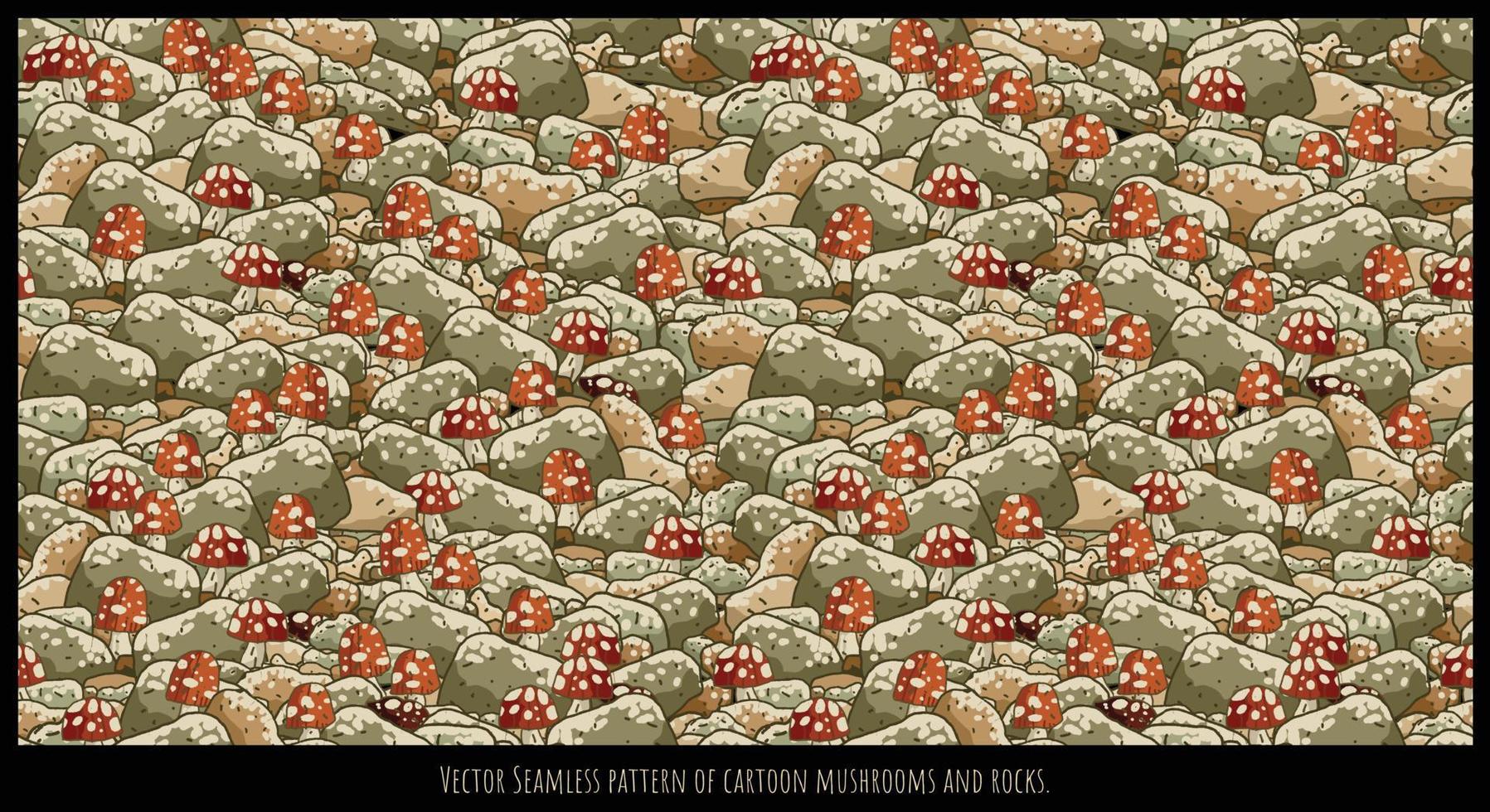 padrão vetorial sem costura de cogumelos e rochas de desenho animado vetor