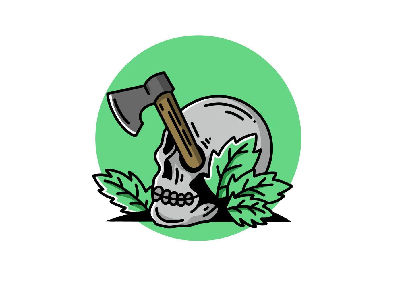 um machado preso no design de ilustração do crânio vetor