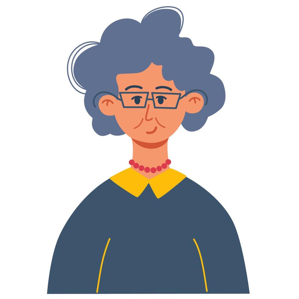 personagem feminina. uma senhora idosa. perfil de pessoas. perfeito para mídias sociais e apresentações de negócios, interface de usuário, ux, design gráfico e web, aplicativos e interfaces. ilustração vetorial vetor