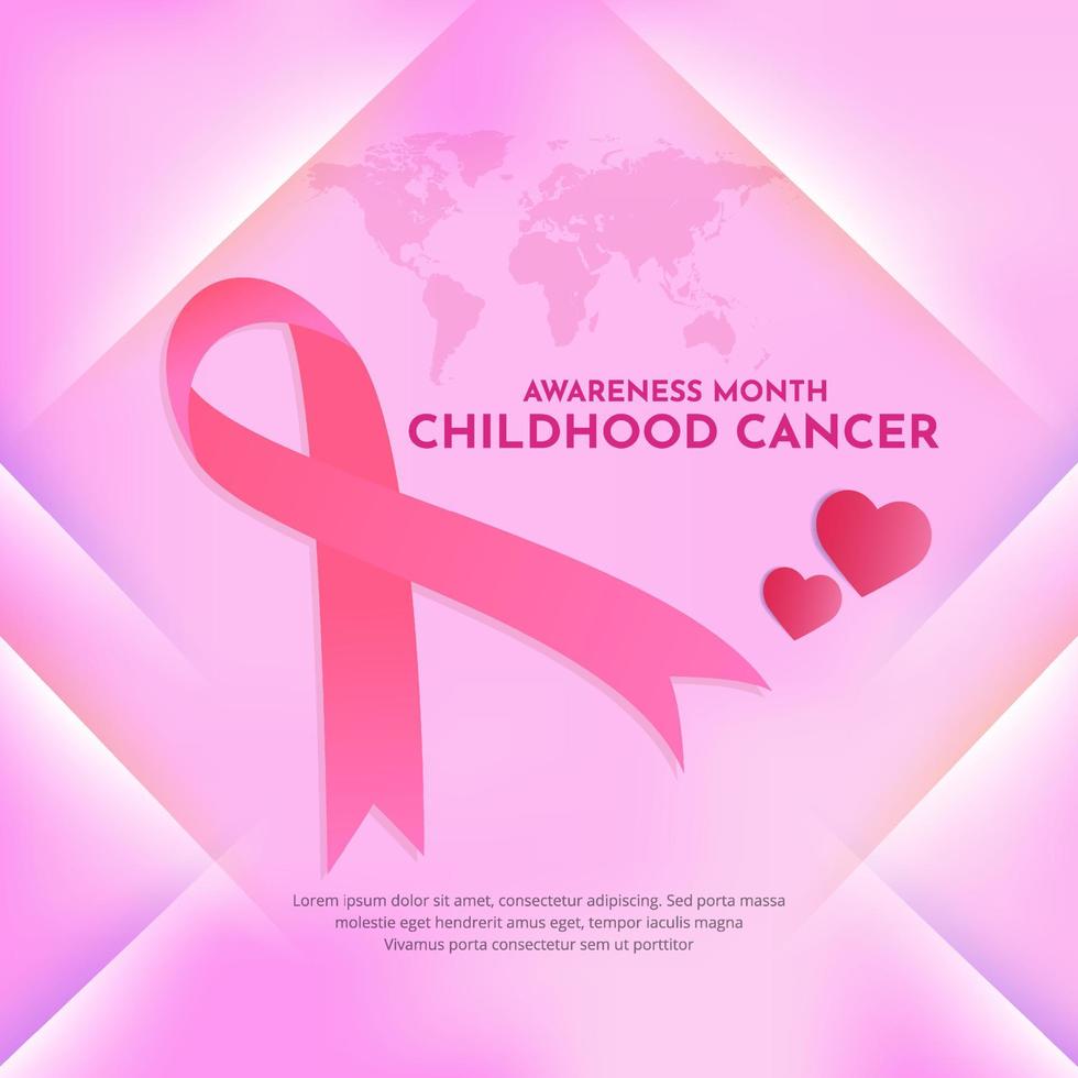 design de mês de conscientização de câncer feliz brilhante com fita rosa, mapas do mundo e menino de silhueta. vetor