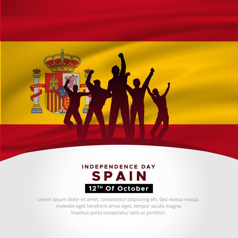 maravilhoso dia da independência da espanha com vetor de silhueta de juventude alegre