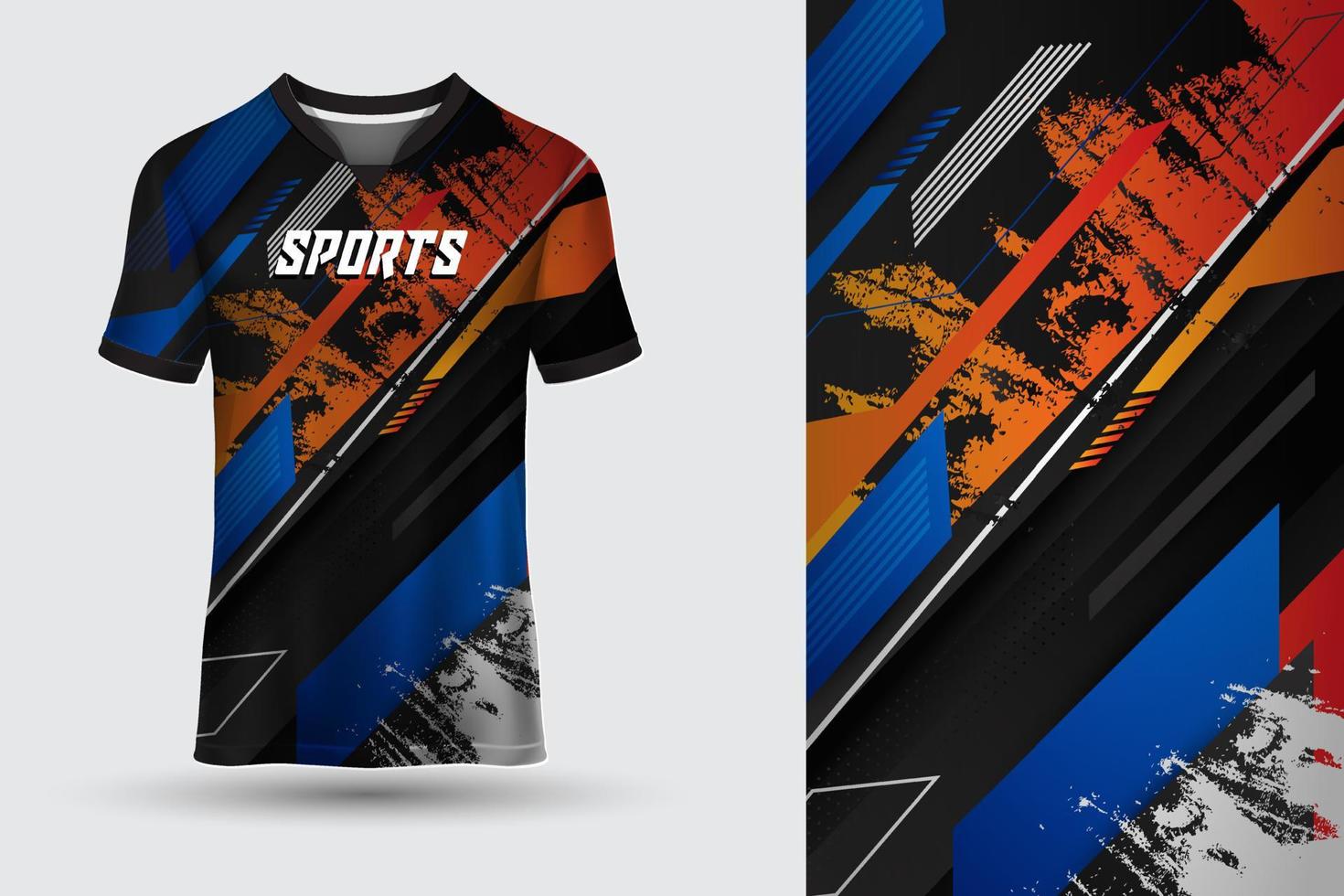 camisa abstrata azul e laranja adequada para corrida, futebol, jogos e ciclismo vetor