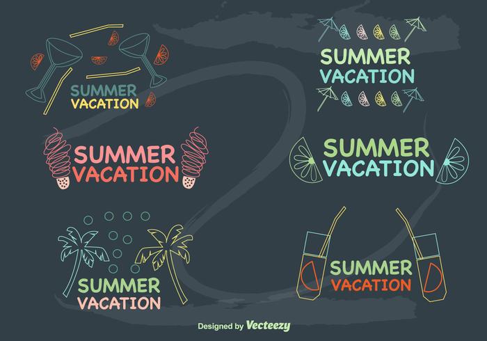 Etiquetas de férias de verão desenhadas à mão vetor