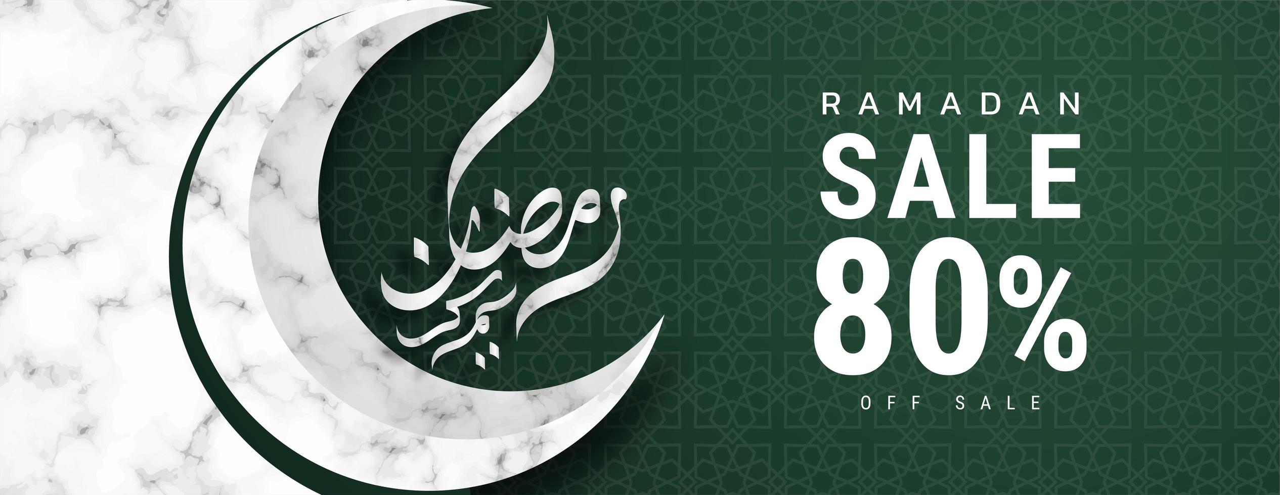 Ramadan Kareem Mármore branco Lua crescente Venda banner vetor
