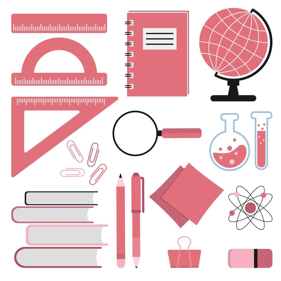 disciplinas escolares conjunto de elementos do vetor. elementos de escola feminina rosa. de volta à escola. vetor