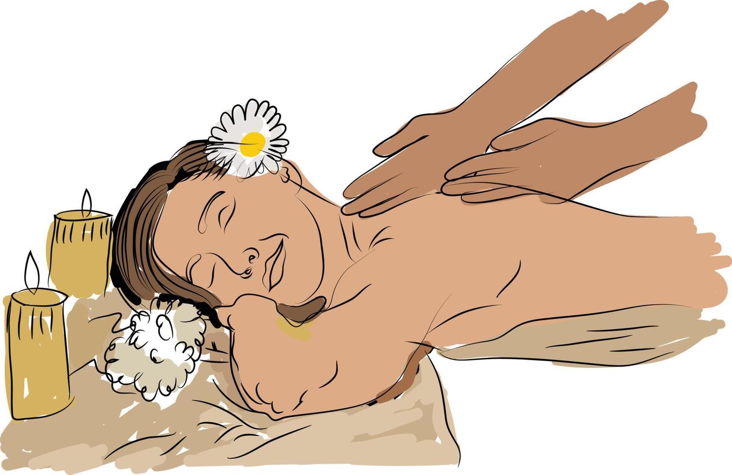 mulher atraente está recebendo uma massagem relaxante vetor
