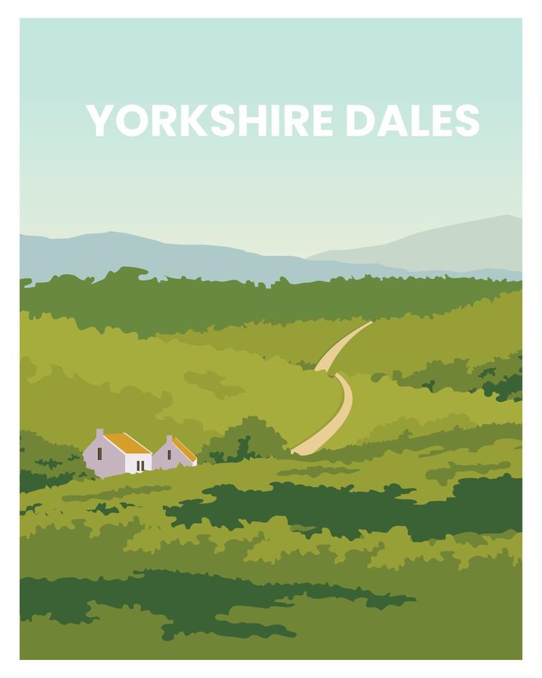 ilustração de paisagem de cartaz de yorkshire dales reino unido com estilo minimalista. vetor