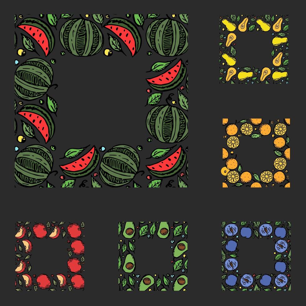 conjunto de diferentes quadros de frutas sem costura. fundo de frutas vetor doodle com lugar para texto