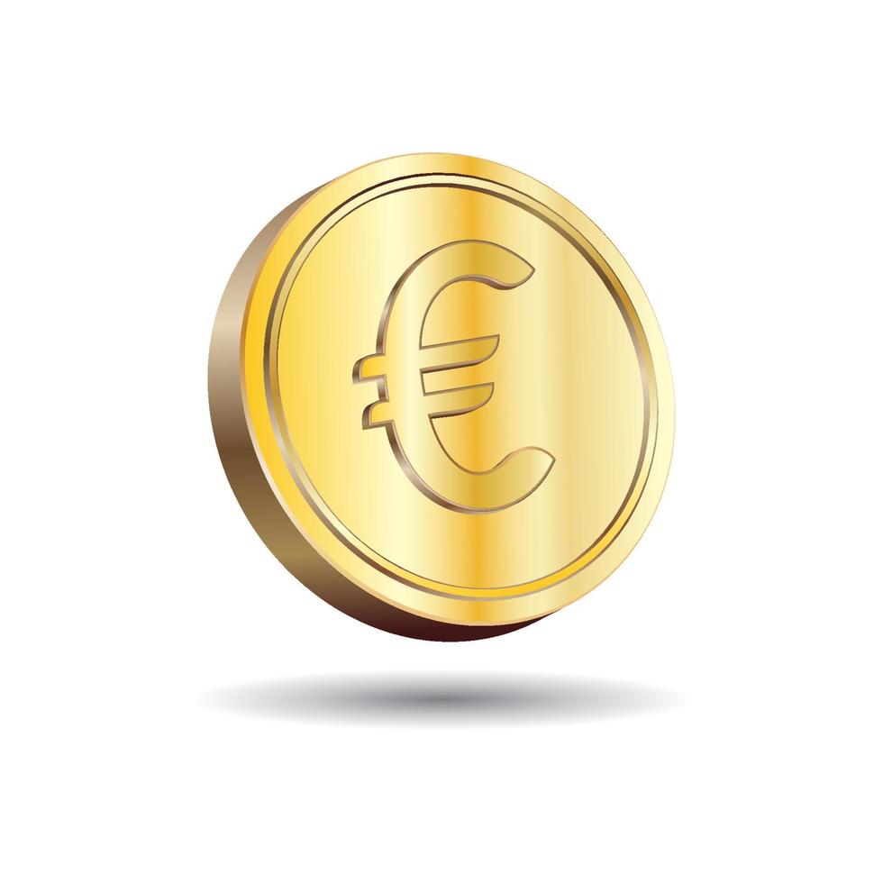 Ilustração em vetor 3D de moeda de ouro euro isolada no fundo de cor branca. símbolo de moeda da União Europeia.