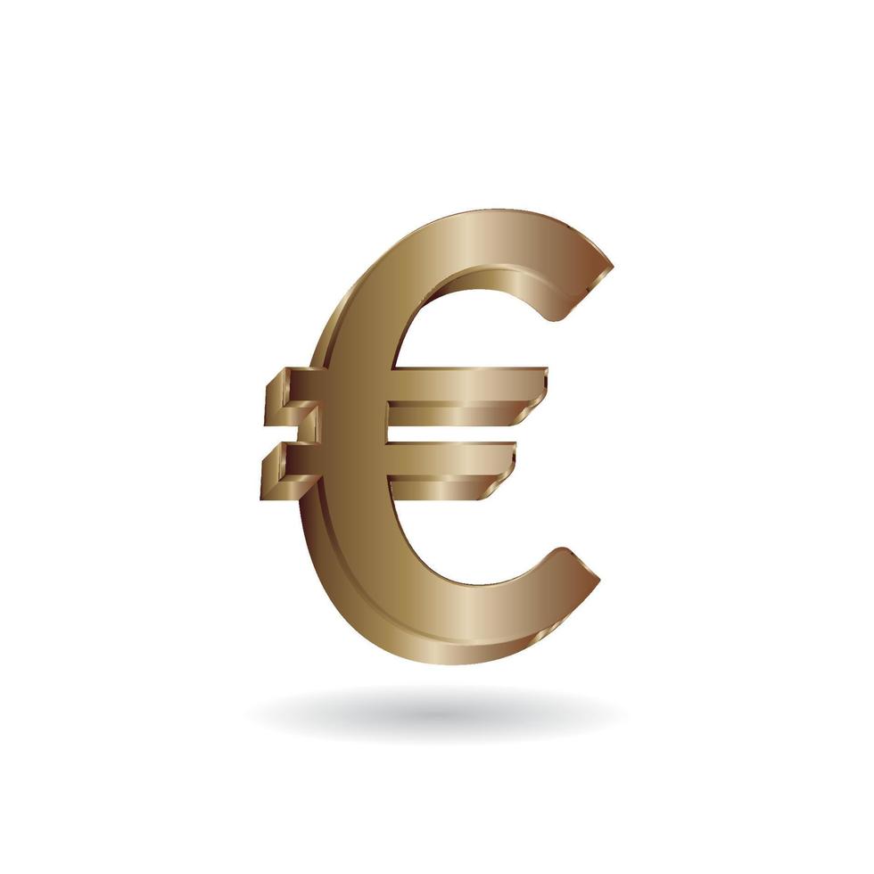 Ilustração em vetor 3D de ouro euro sinal isolado no fundo de cor branca. símbolo de moeda da União Europeia.