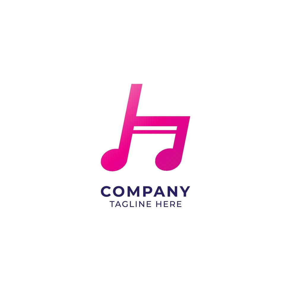 letra minúscula h alfabeto música logotipo design isolado no fundo branco. nota inicial e musical irradiava o conceito de logotipo de dezesseis notas. tema de cor rosa. logotipo de marca de monograma. vetor