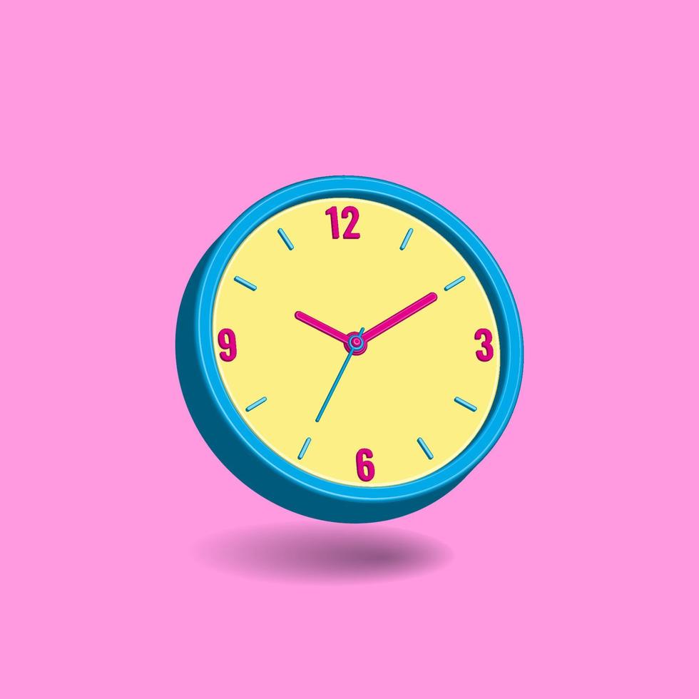 relógio de parede analógico isolado em fundo rosa pastel. conceito de tempo. design minimalista para banner, panfleto, pôster, site. ilustração vetorial 3D vetor