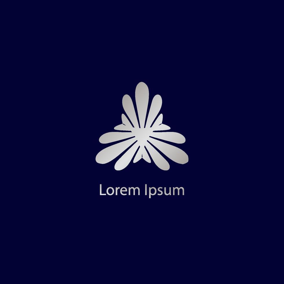 modelo de design de logotipo flor decorativa abstrata isolado no fundo de cor azul escuro. prata, cinza, energia radiante, ilustração vetorial de vórtice vetor