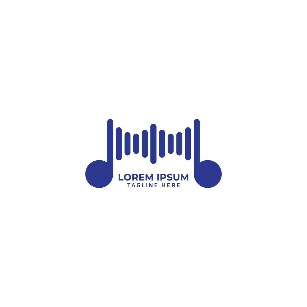 nota musical arredondada com ilustração vetorial de barra de espectro. conceito de logotipo visual de música isolado no fundo branco. tema de cor azul marinho vetor