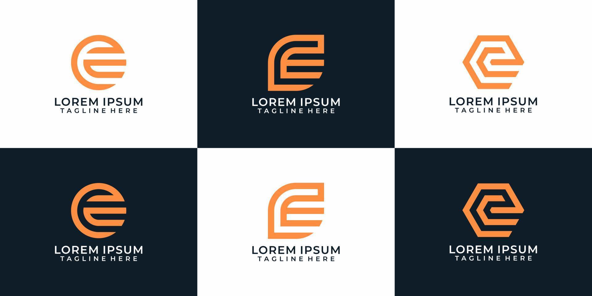 conjunto de inspiração de designs de logotipo geométrico criativo monograma letra e vetor