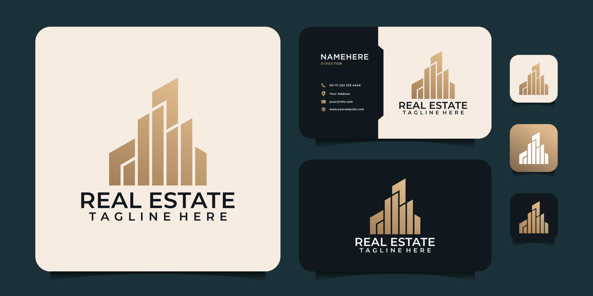 inspiração de design de logotipo de forma de negócio de construção imobiliária dourada vetor