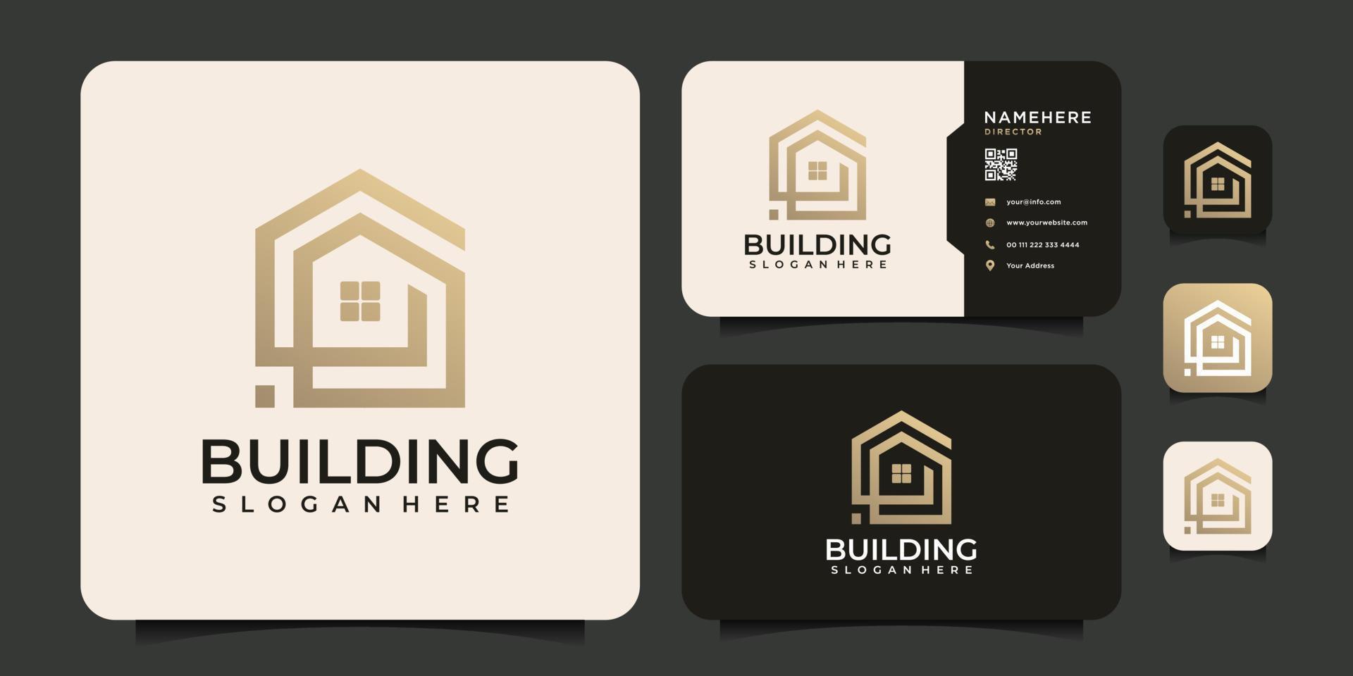 elementos de hipoteca de escritório de logotipo imobiliário de construção de linha criativa vetor